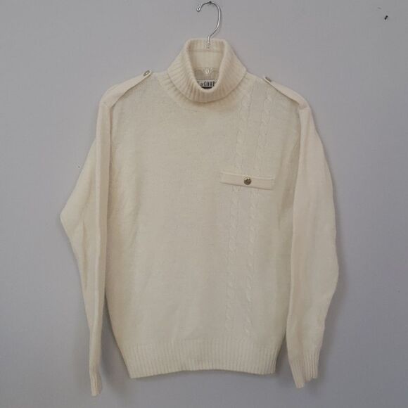 SK & Company Turtleneck Sweater Womens M Angora Lambswool Cream Cable Knit Fancy - Picture 1 of 6